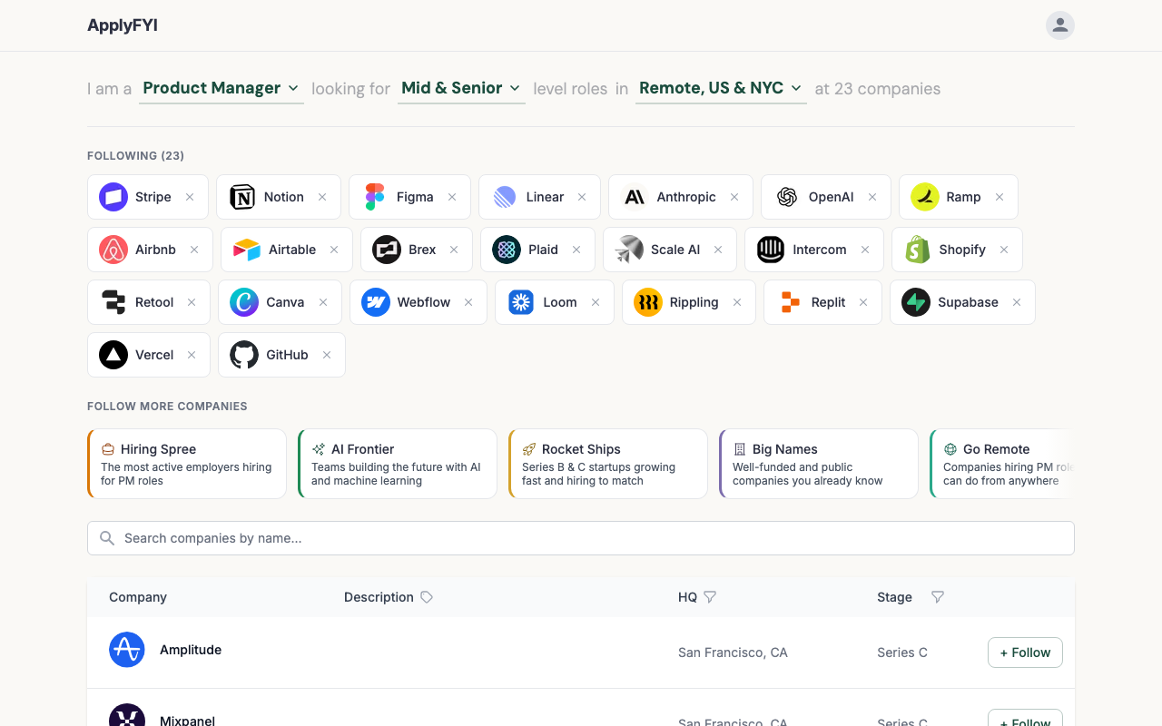 ApplyFYI companies browser